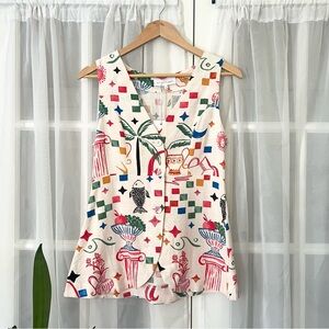 White Closet Summer Icons Sleeveless Vest Button Down Top size 8 - FITS LIKE A 4